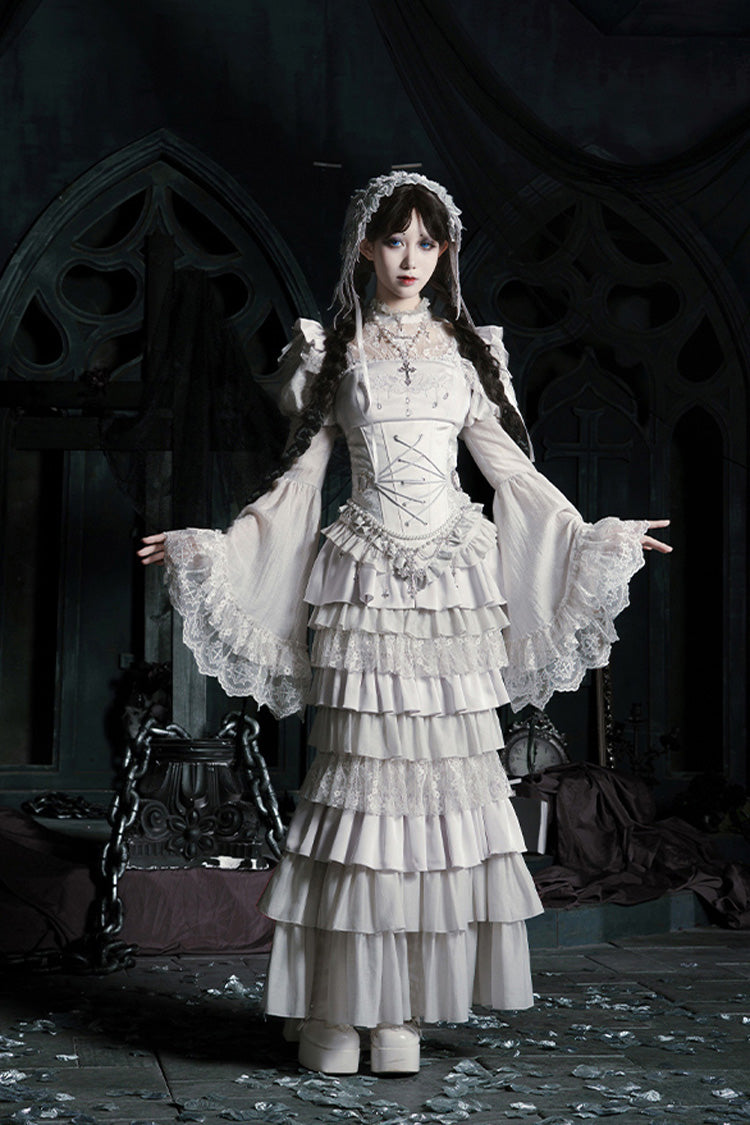 Bionic Doll Square Collar Gothic Lolita Corset Set with Fishtail Skirt, Multi-Layer Ruffles