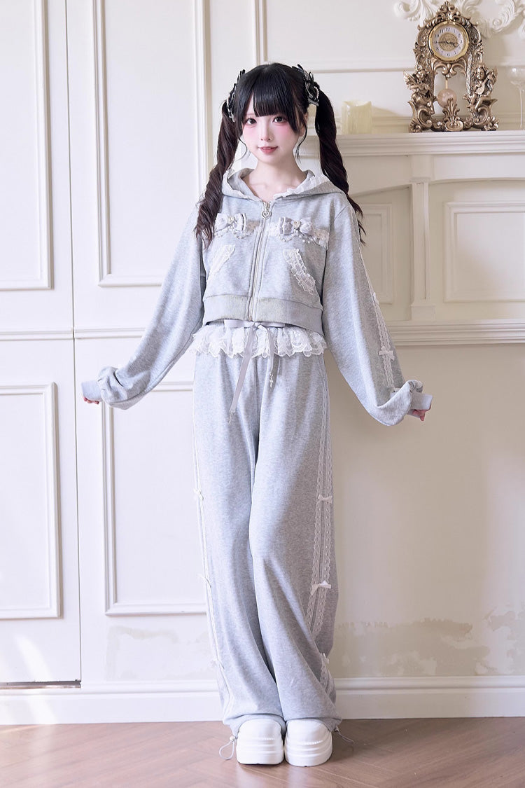 Hooded Bow Lace Hoodie & Pants - Jirai Kei Set
