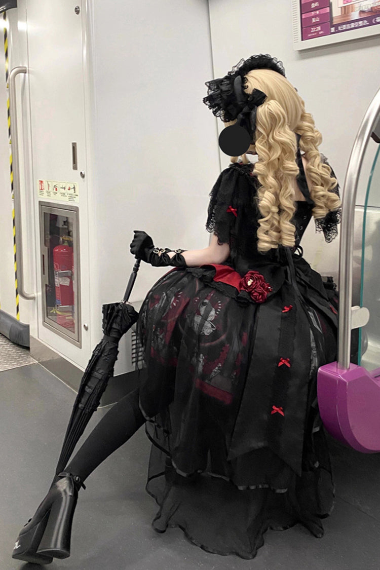 Red Printed Embroidered Gothic Lolita Skirt Dress