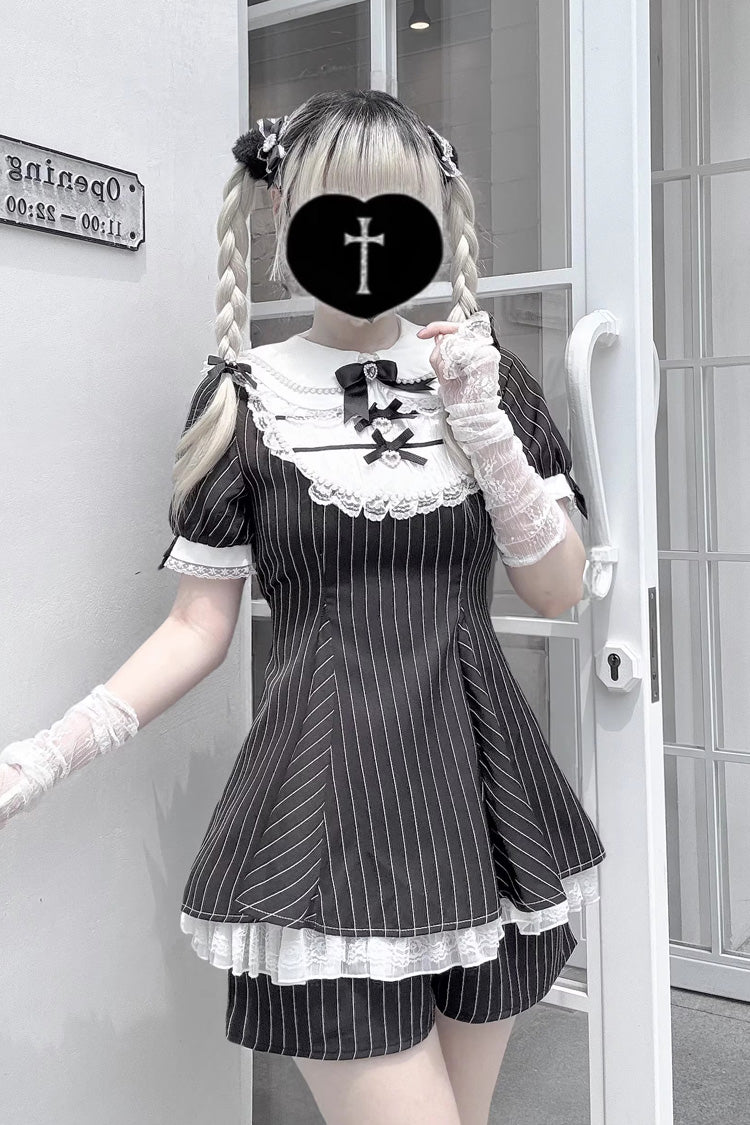 Gothic Japanese Dress Set with Rabbit Ears and Doll Collar - Moonlight Whispers, 2 Colors