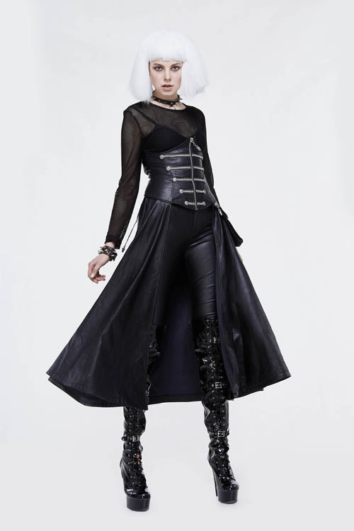 Big Swing Half Skirt in Leather with Chain Ribbons and Zip