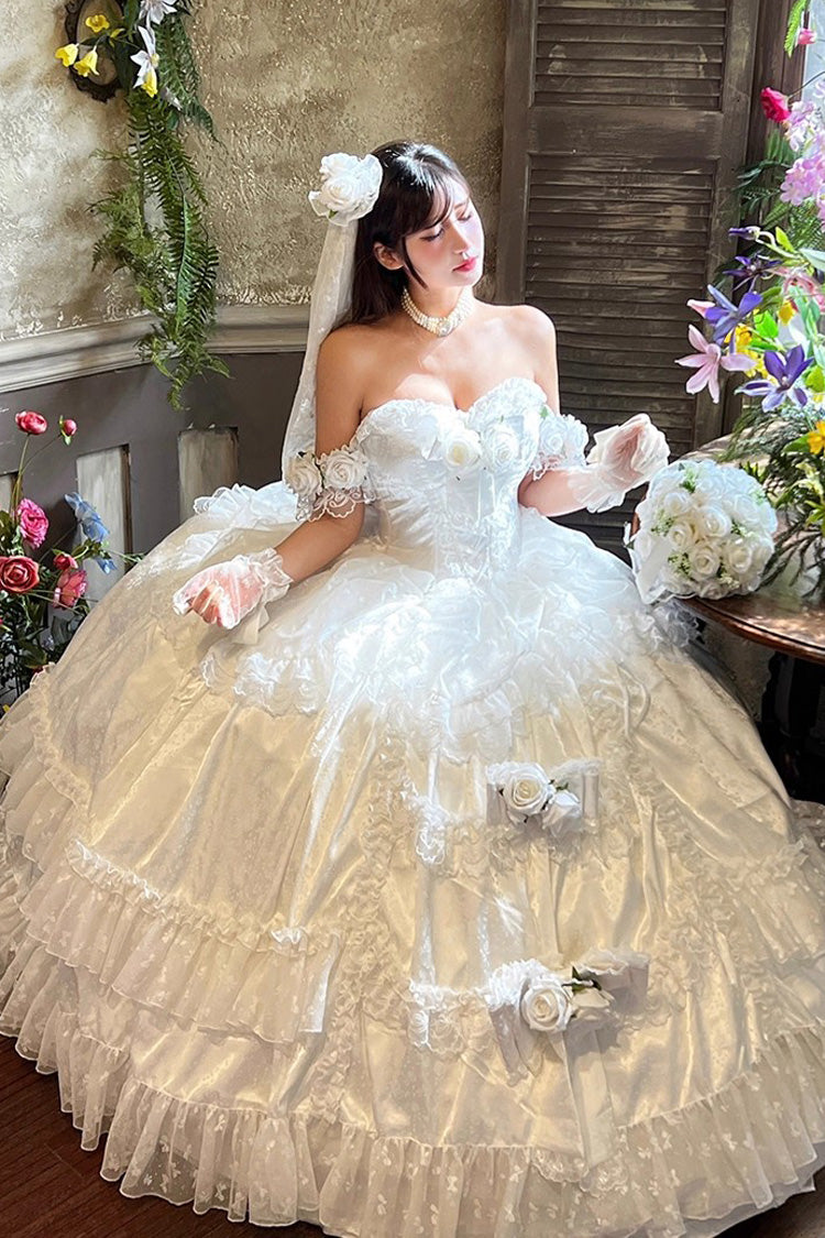Ivory Bridal Ruffled Bow Lace Princess JSK