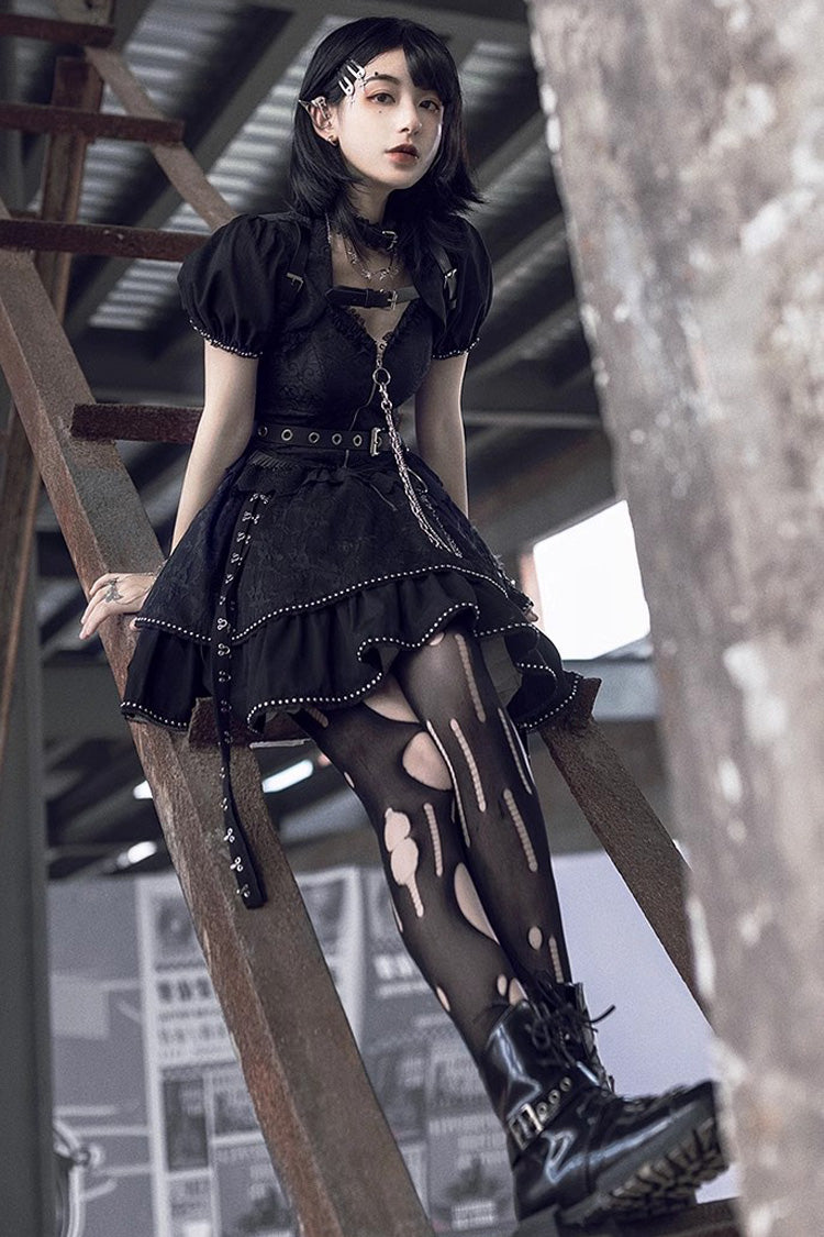 Graphite JSK Dress with Poetic Print and Lace Details