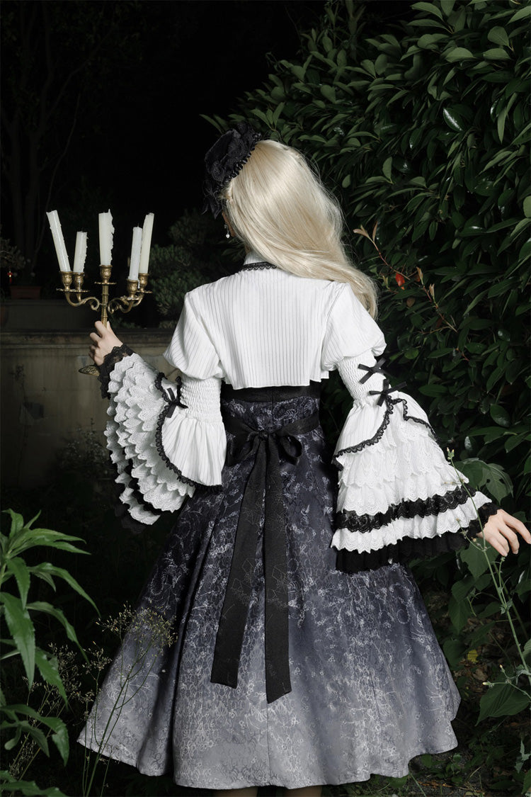 Black White Printed Bone Magic Ruffle Cardigan Lace Classic Gothic Princess Lolita Jsk Dress