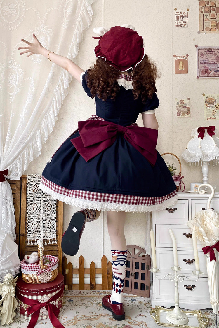 Cerulean and Ivory Doll Collar Ruffled Print Sweet Lolita Gown - Alice's Picnic Edition