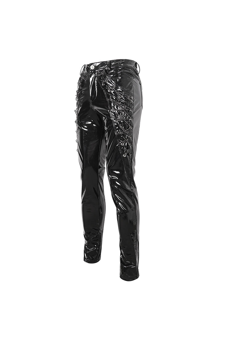 Punk Patent Faux Leather Lace-Up Trousers for Men