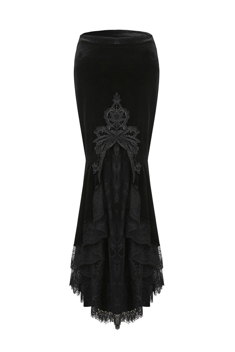Sable Velour Lace-Trim Gothic Mermaid Skirt