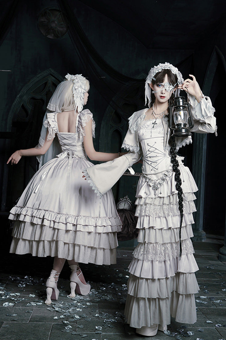 Bionic Doll Square Collar Gothic Lolita Corset Set with Fishtail Skirt, Multi-Layer Ruffles
