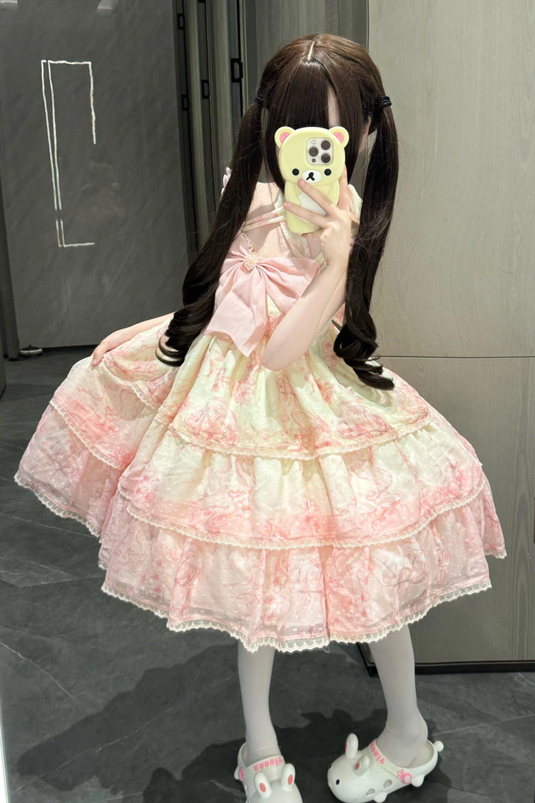 Pink Embroidered Bowknot Lace Sweet Princess Lolita JSK