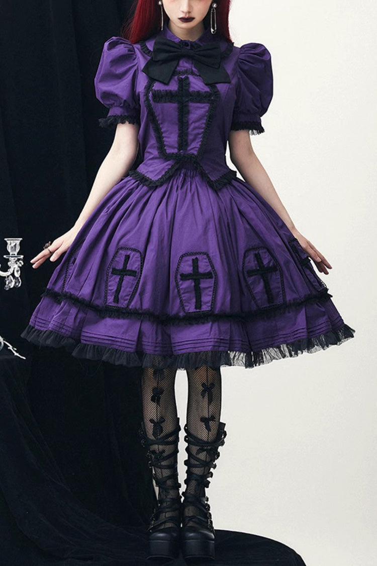 Grape Halloween Cross Puff-Sleeve Two-Piece Gothic Outfit