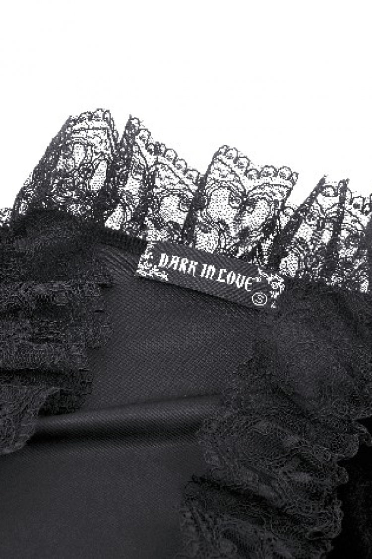 Jet-Black Gothic Cape with Flared Sleeves and Ruffled Lace Trim