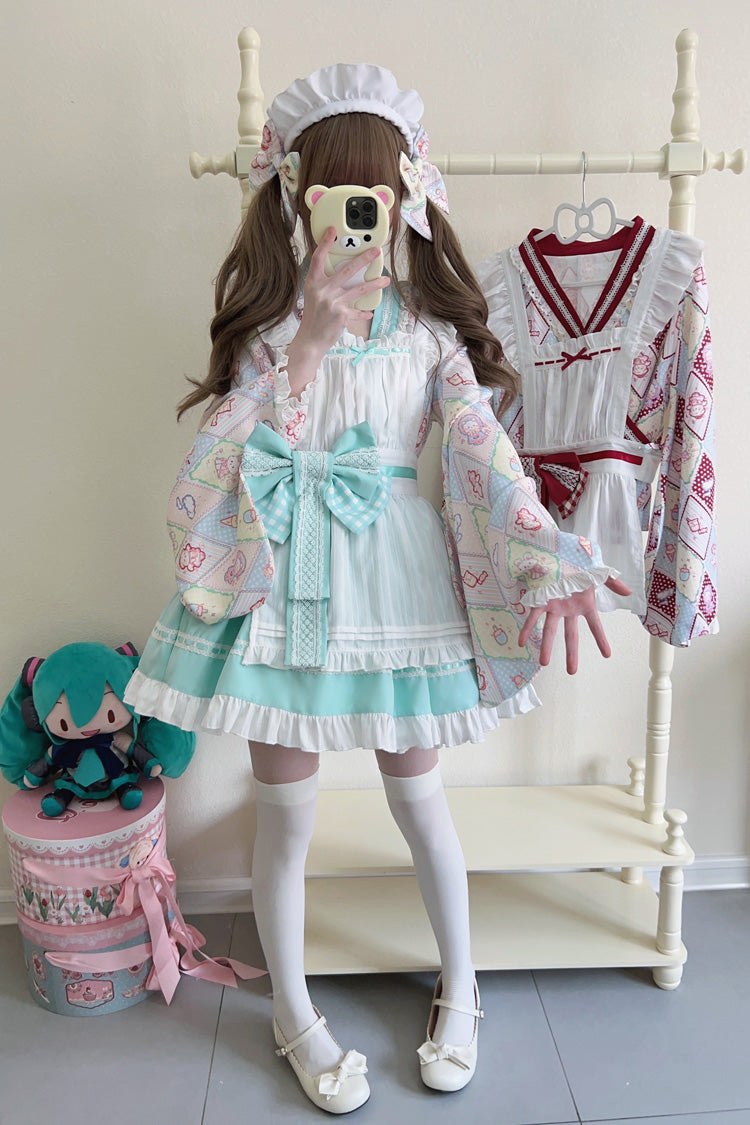 Showa Sweet Pet Japanese Maid Lolita Dress with Ruffle Bowknot