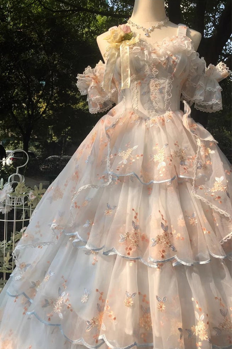 Sweet Apricot Sleeveless Layered Ruffle Lace Bow Hanayome JSK Lolita Gown