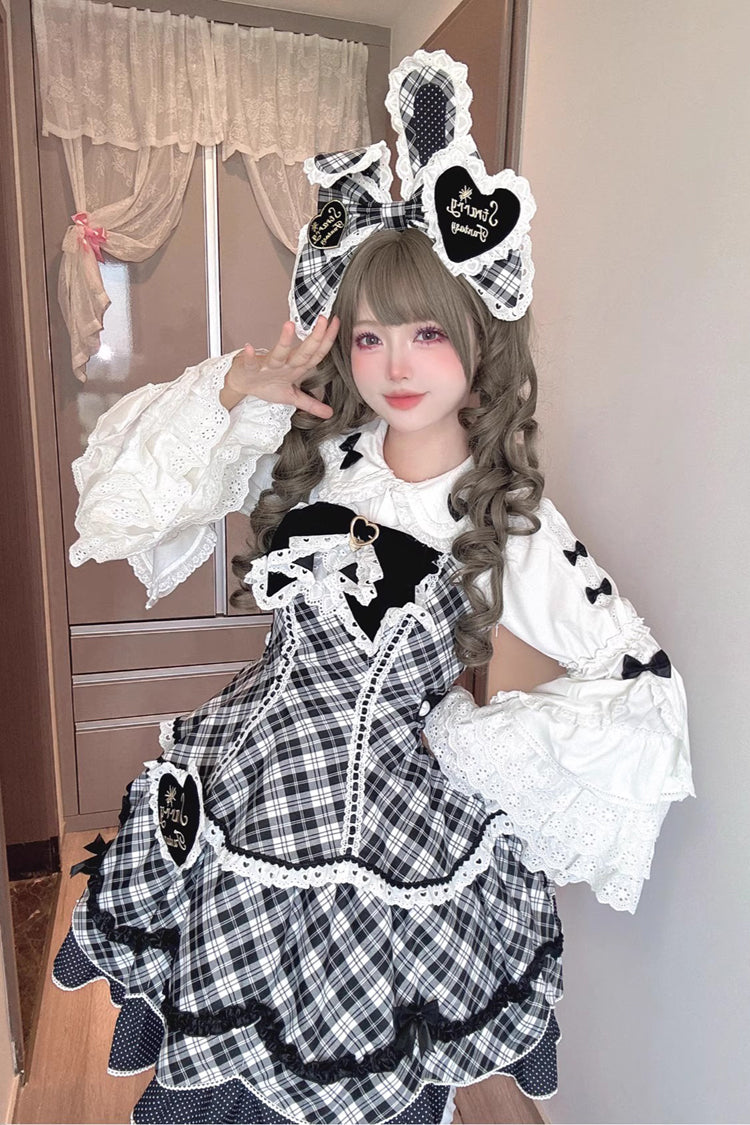 Shibuya Sweetheart Sleeveless Plaid Ruffle Bow Sweet Lolita JSK Dress