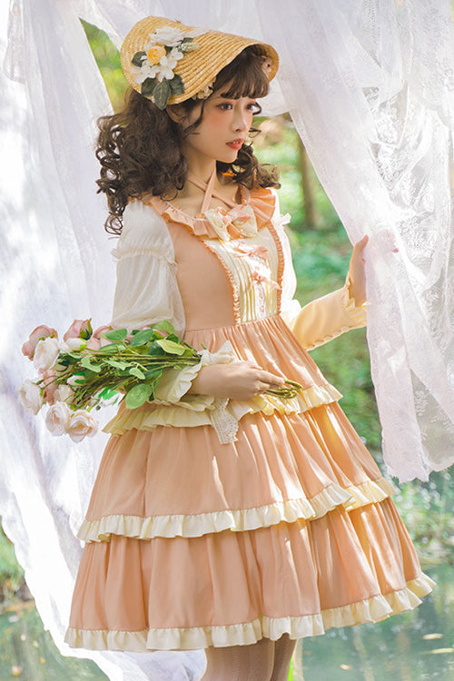 Multi-Layer Ruffled Lolita OP Dress - High Waist, Long Sleeve