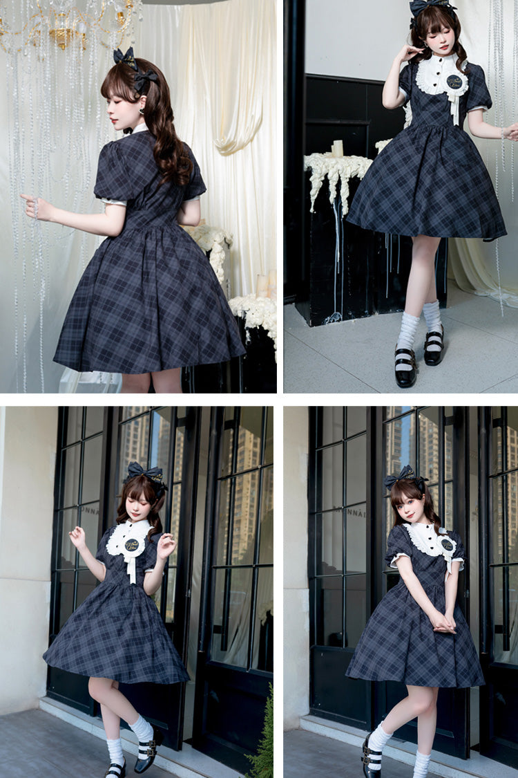 Classic Princess Lolita Dress with Plaid Print