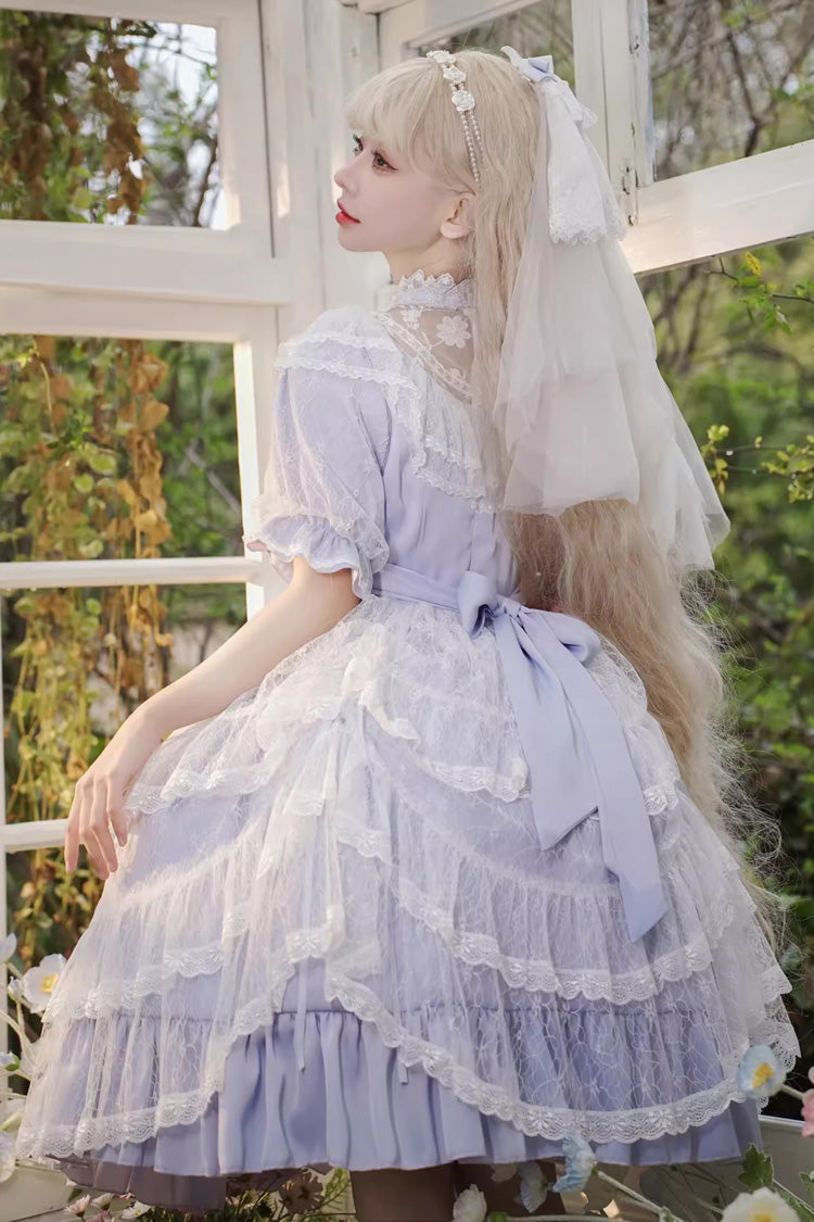 Periwinkle Iris Love Jacquard Bow-Tied Princess One-Piece