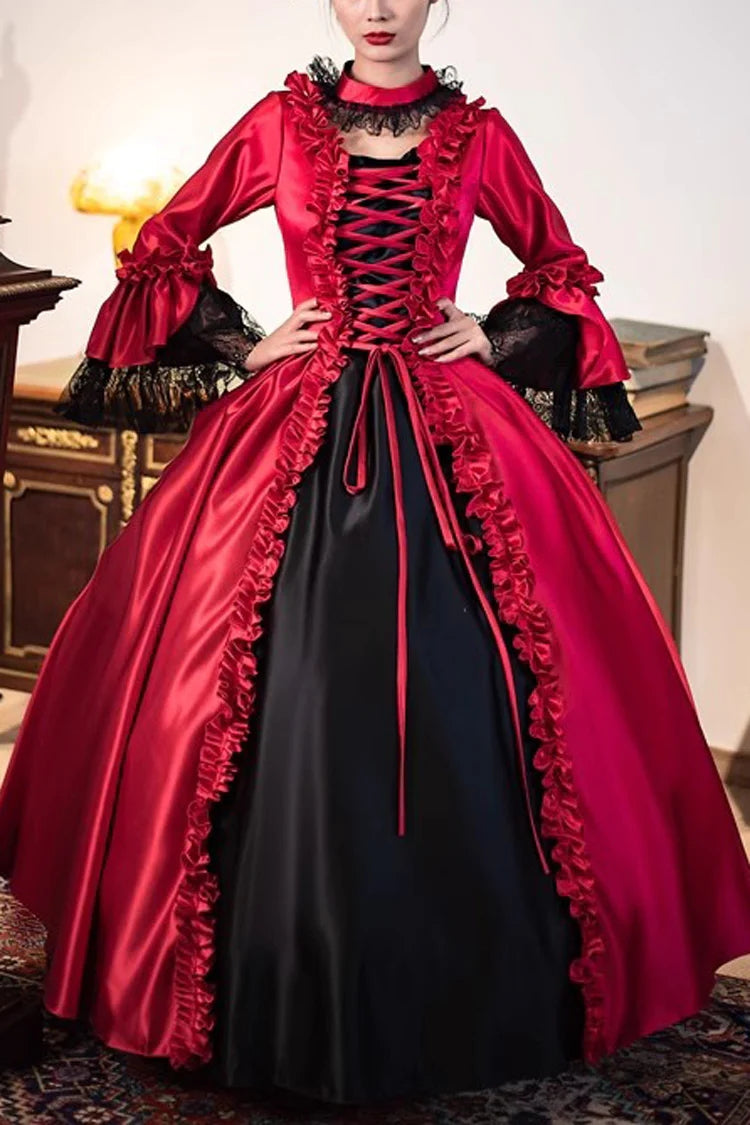 Wine Red Printed Medieval Court Rococo Gothic Victorian Lolita Long Dress