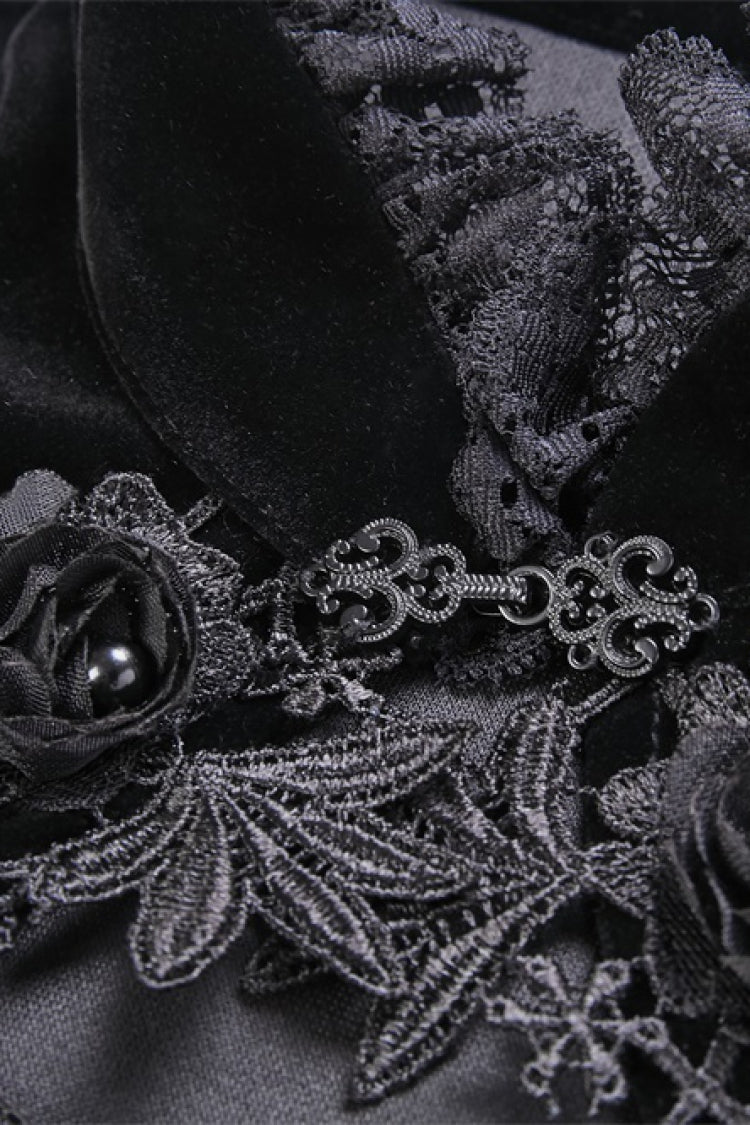 Multi-Layered Long Trumpet Sleeve Rosette Velour Gothic Bolero for Women Lace