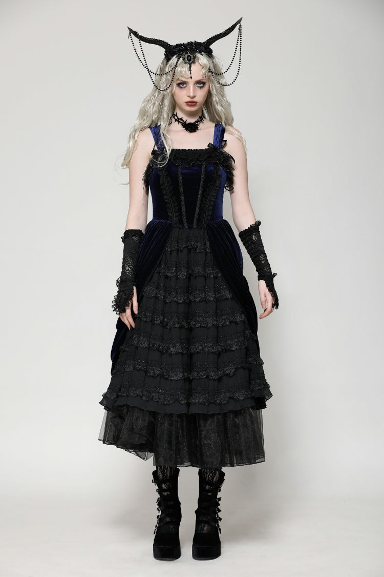Sleeveless Multi-Layered Ruffled Lace Gothic Slip Dress Wedding Dress
