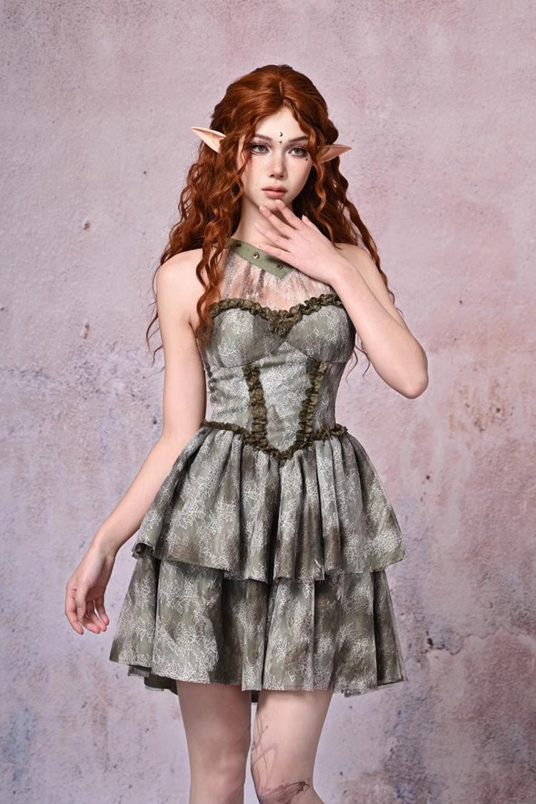 Green Halterneck Tie-Dyed Lace Vintage JSK