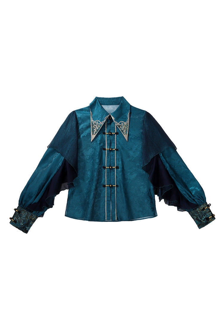 Ruffle Embroidery Round Collar Long Sleeve Ouji Set