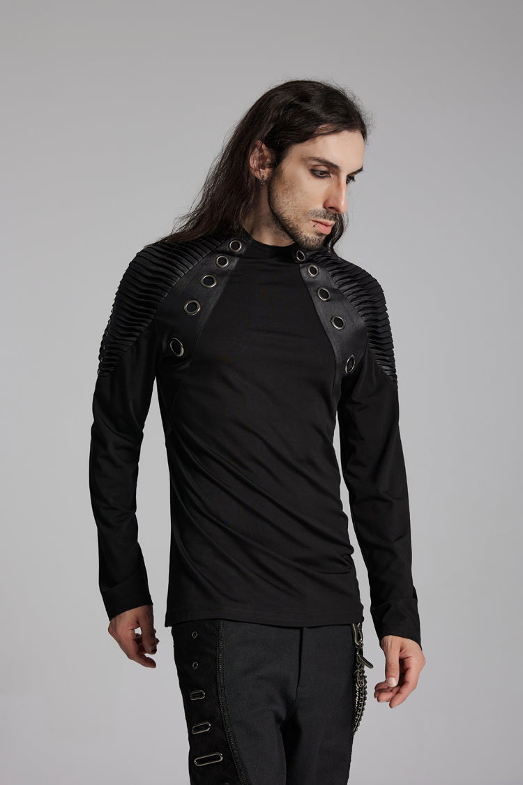 Umbra Crewneck Long-Sleeve Pleated Loop Punk Blouse for Men
