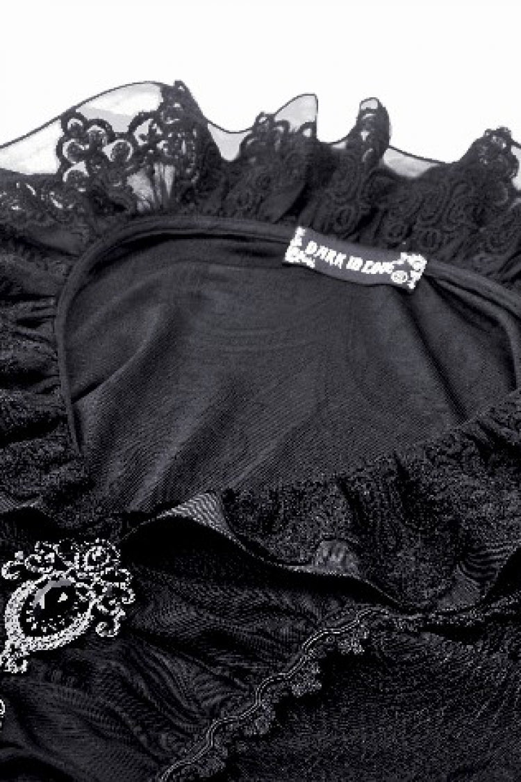 Ruffled V Stand Collar Long Flared Sleeve Jacquard Gothic Blouse for Women Lace