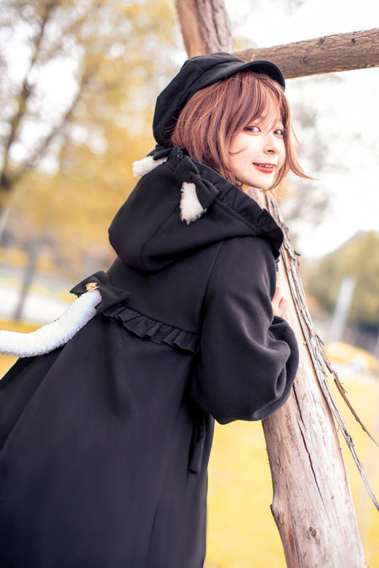 Sweet Lolita Hooded Coat with Cat Tail Bowknot and Ruffles