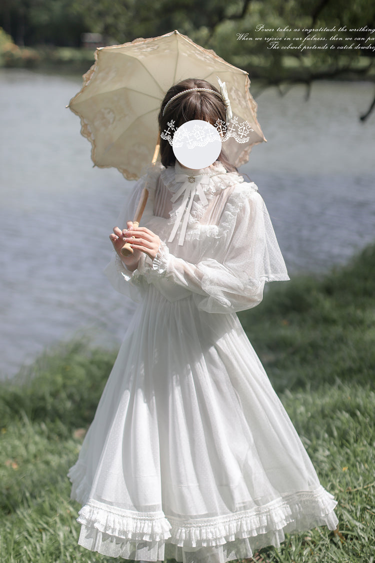 Ivory Long Sleeve Bow Lace Sweet Elegant Dress