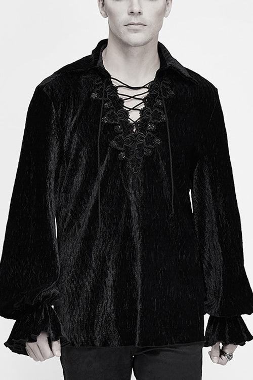 Ink Velvet Puff-Sleeve Gothic Blouse for Men