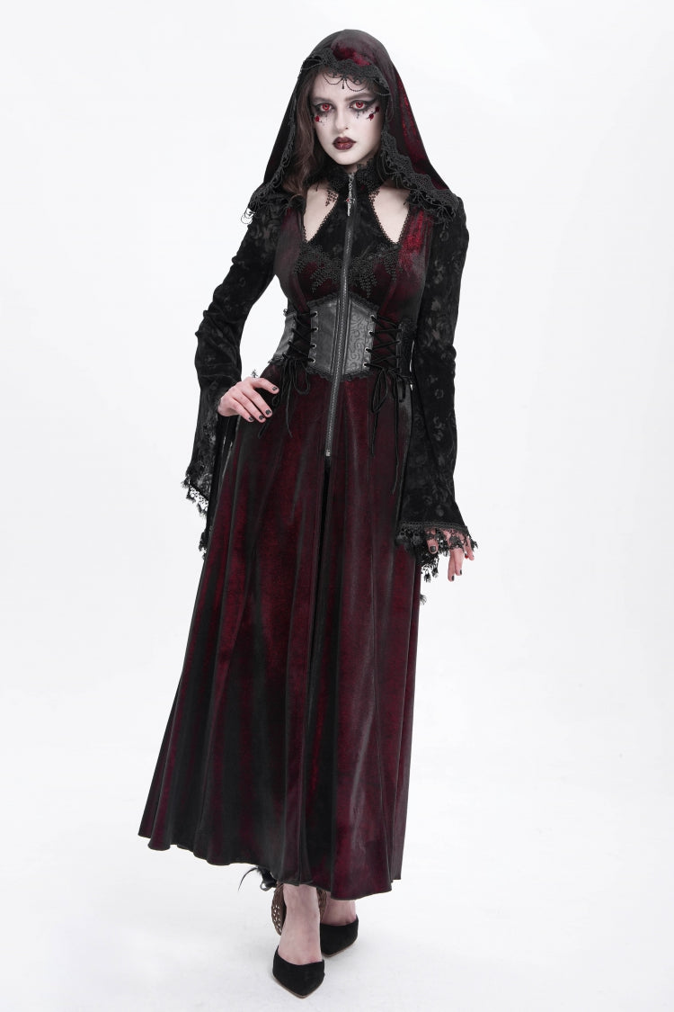 Scarlet Hollow Embroidery Hooded Ripped Gothic Coat