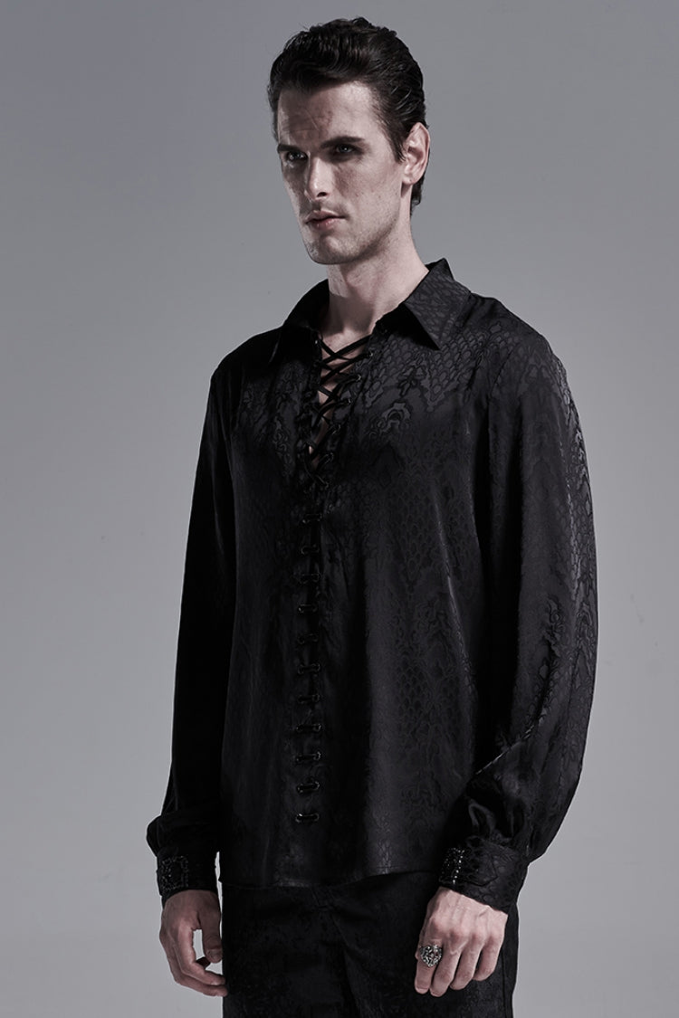 Gothic Men's Shirt with Eyelets and Metal Cuffs