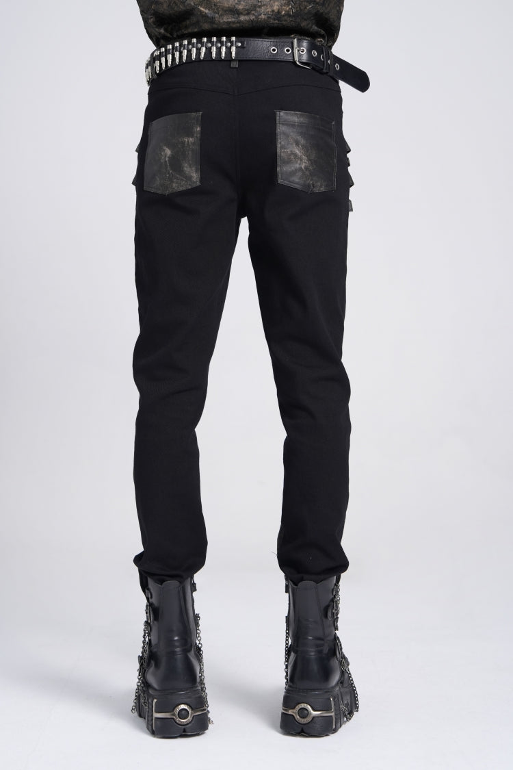 Faux Leather Stitching Buckle Pants - Punk
