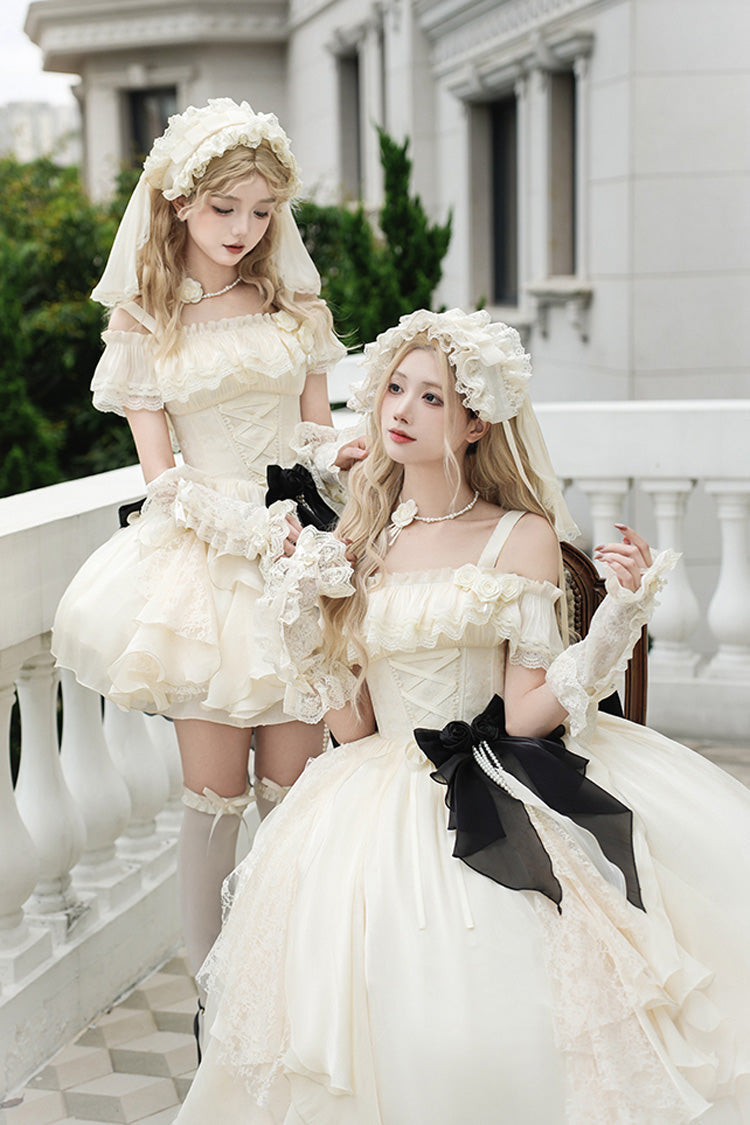 Cream Moonlight Variations Sleeveless Lace-Up Frilled Sweet Lolita Long JSK Dress