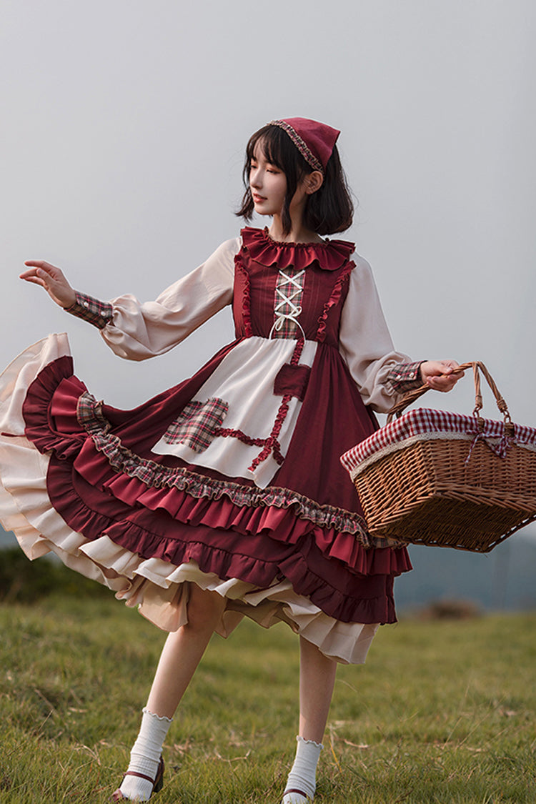 Red Riding Hood Ruffle Sweet Lolita Gown with Long Sleeves