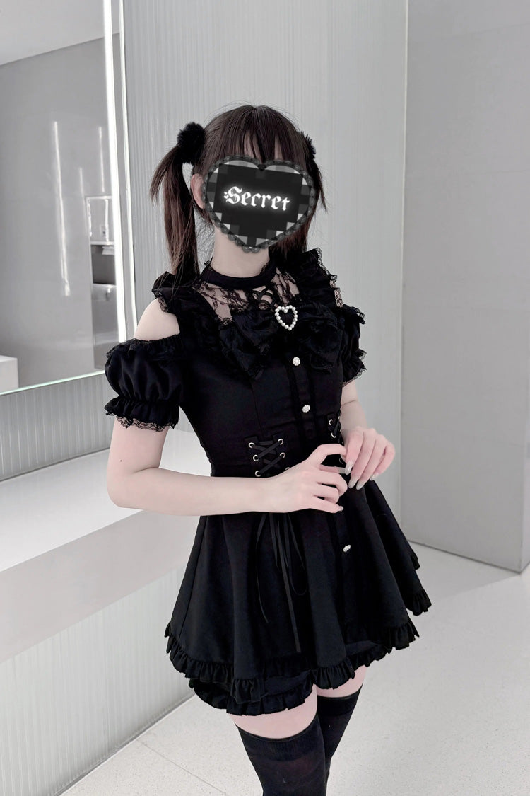 Silver Candle Elegy Gothic Jirai Kei Ruffle Top and Shorts Ensemble