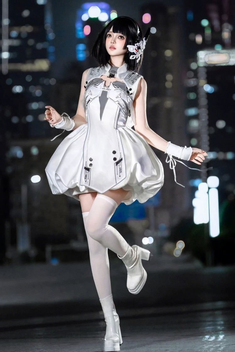 Ivory Printed Sci-Fi Techwear Punk JSK Dress Set - Tech Light Realm