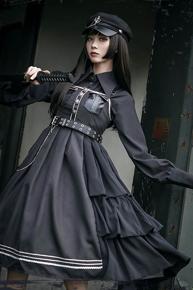Military-Inspired PU Gothic Lolita JSK with Rivets & Epaulettes