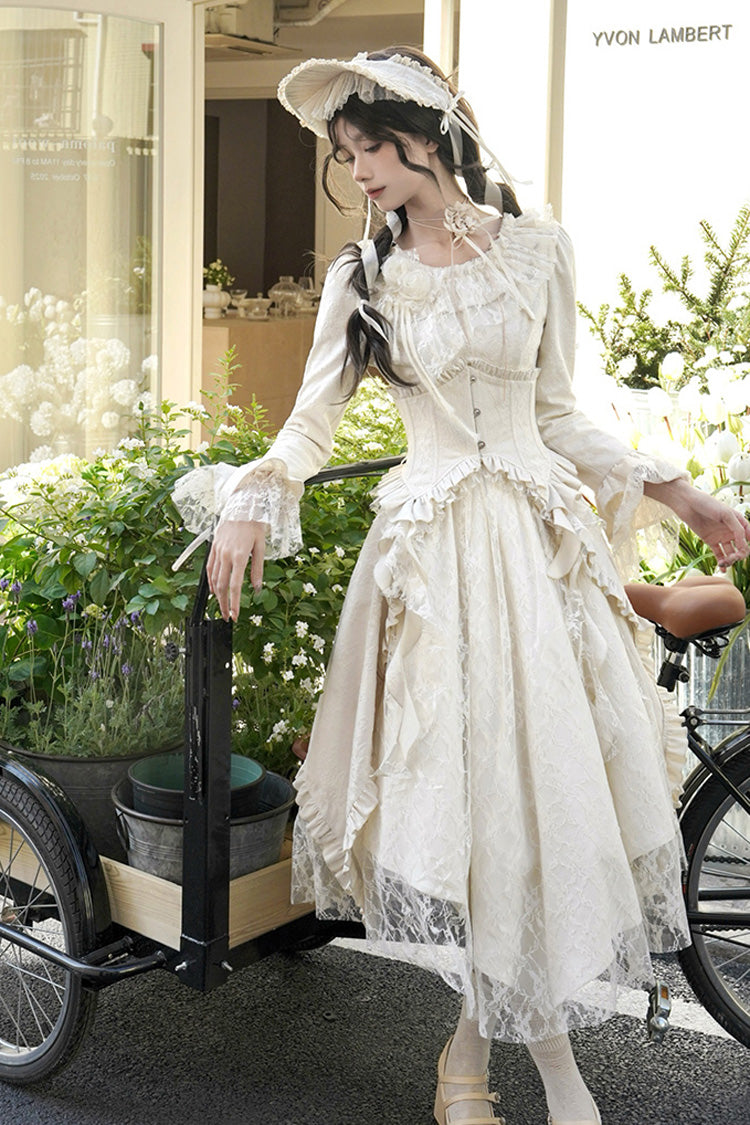 Princess Lace Dress with Ruffle Sleeves in Ivory