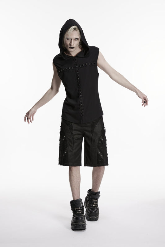 Men's Punk Cool Shorts with Studded Eyelet and Black Lace-Up Detail