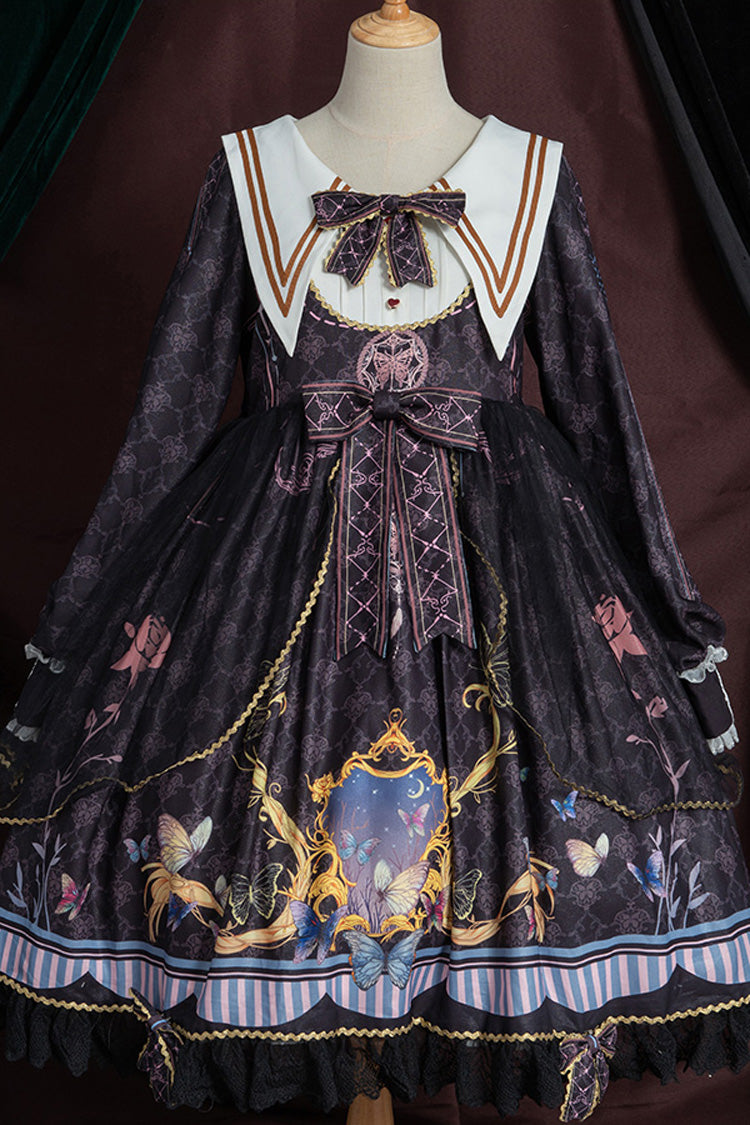 Princess Lolita Dress with Butterfly Print and Bowknot Accents