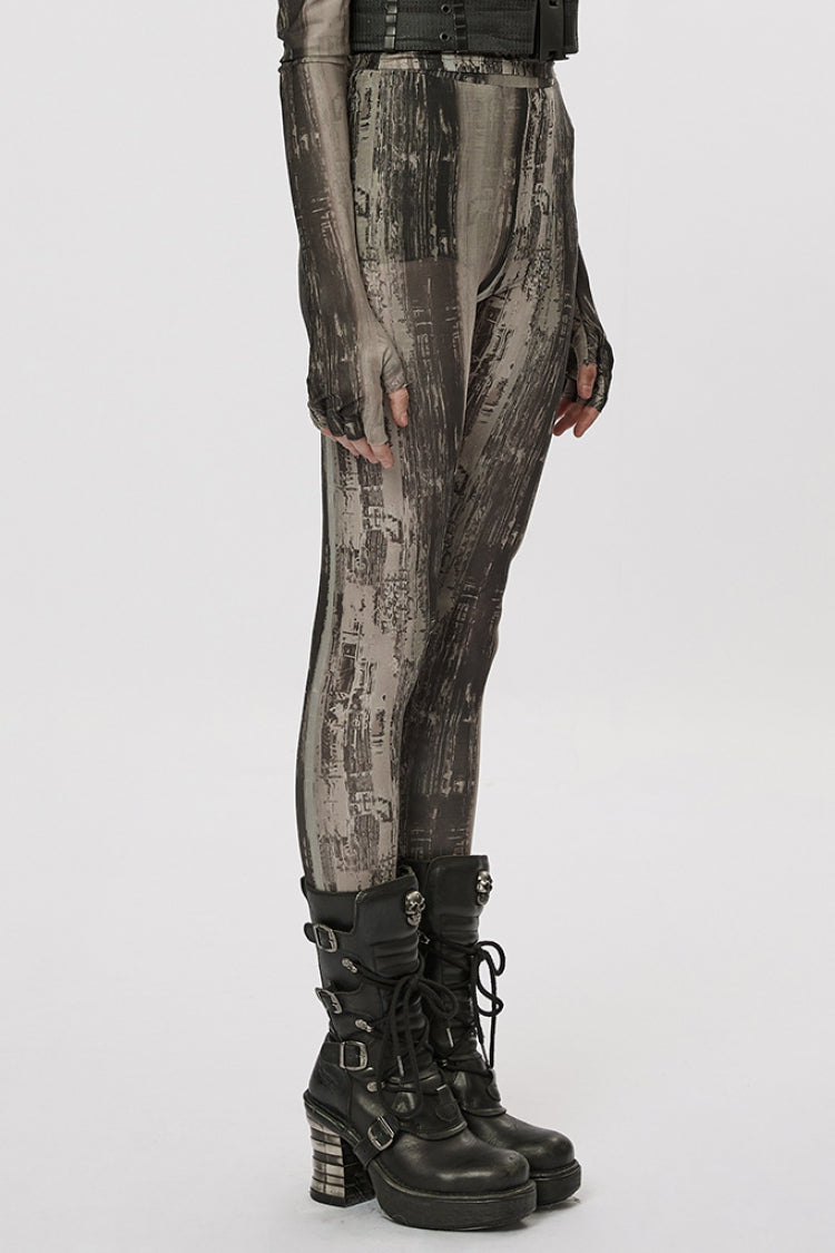Form-Fitting Mesh Tie-Dye Steampunk Leggings for Women