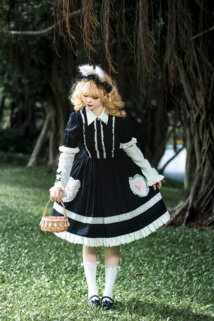 Black Alice Long-Sleeved Ruffle Lace Sweet Princess Lolita Jumper Dress