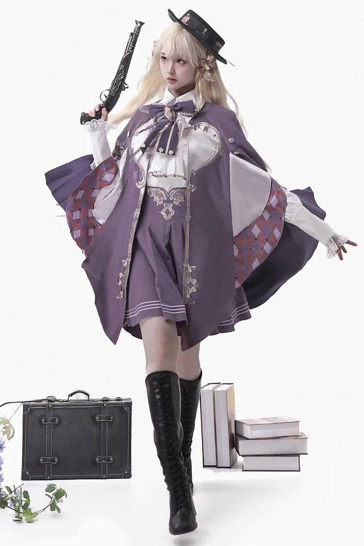 Violet Carnival Magic Printed Ruffled Embroidered Gothic Ouji Skirt Set