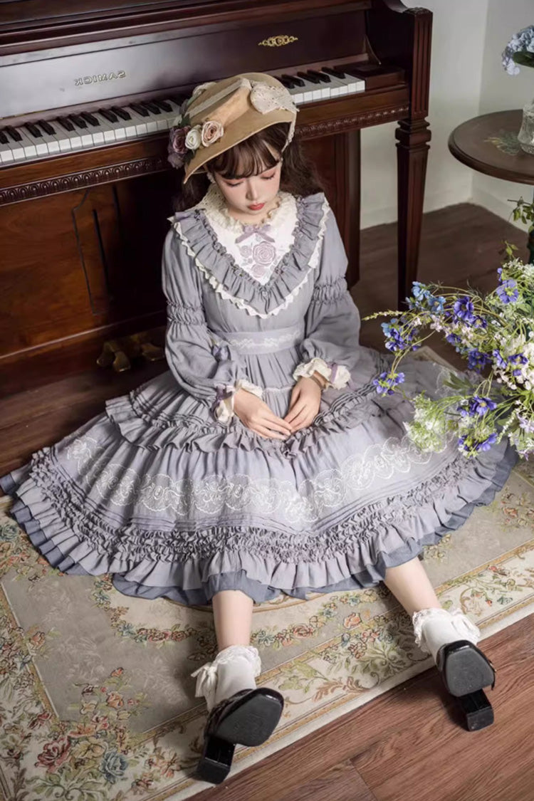 Grape Ruffled Bow-Embroidered Plus-Size Elegant Lolita Gown
