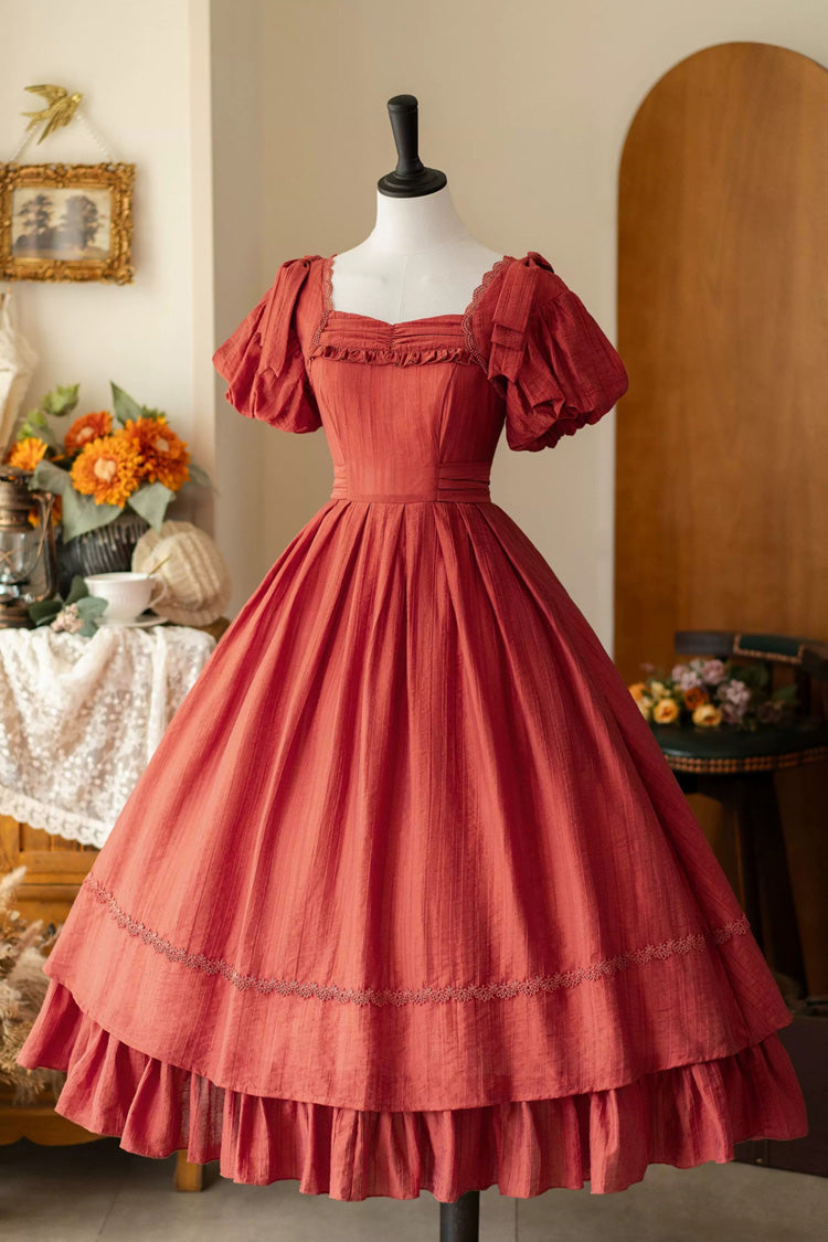 Square Collar Ruffled Bow Dress - Forest Gallery