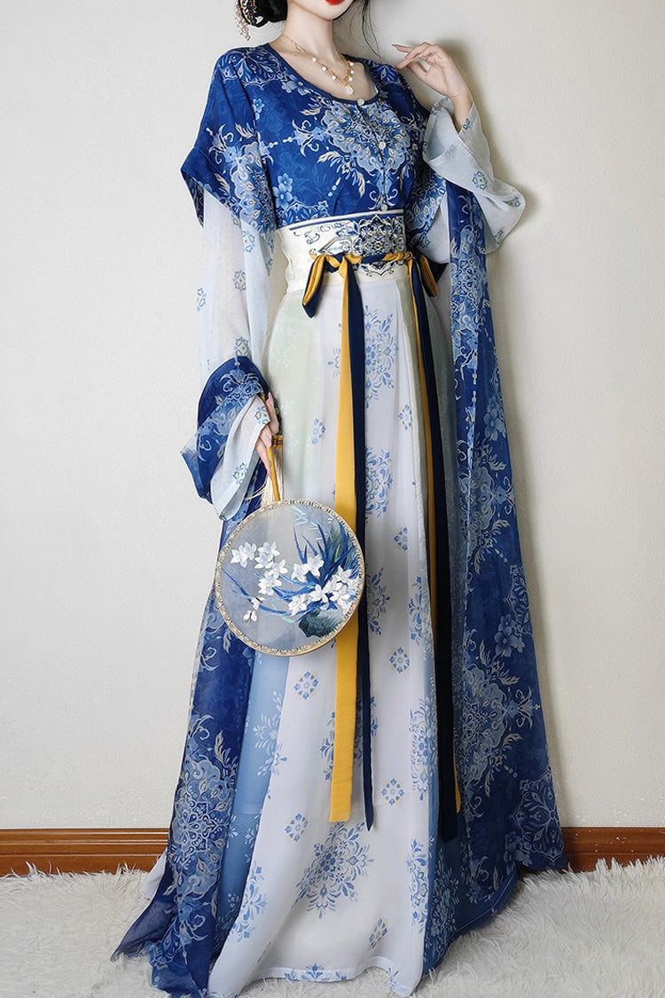 Classic Hanfu Dress Set - High Waist, Slim Print
