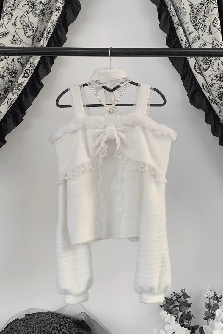 Fleece Lined Off Shoulder Lace Jirai Top with Long Sleeves in Three Shades