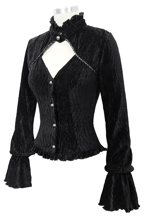 Swallowtail Velvet Gothic Blouse with Lantern Sleeves
